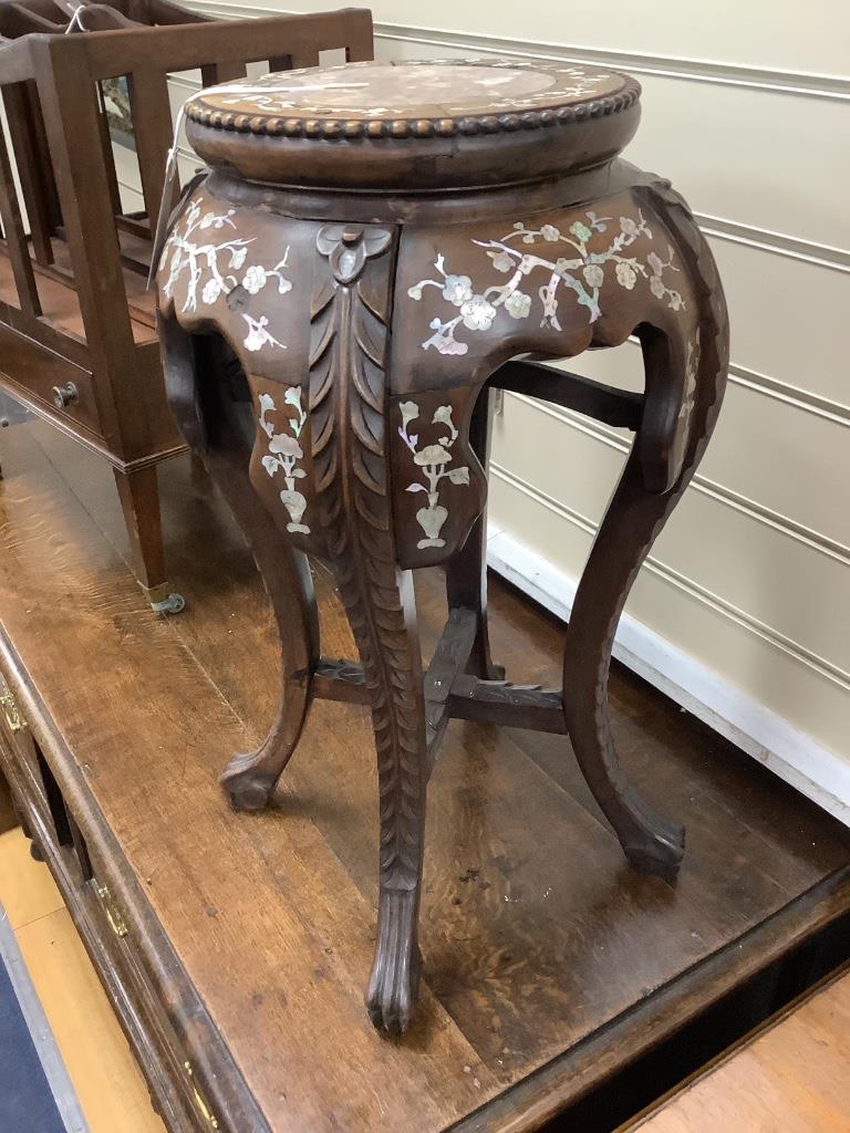 A Chinese mother of pearl inlaid jardiniere stand, height 56cm